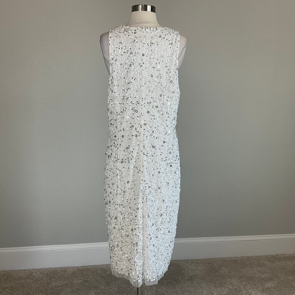 Adrianna Papell Sequin Sleeveless Sheath Cocktail Dress White and Silver Size 8 - Picture 7 of 13